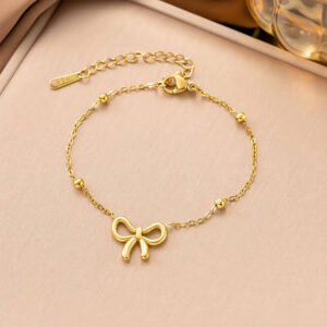 Elegant Gold-Tone Bow Charm Bracelet for Women